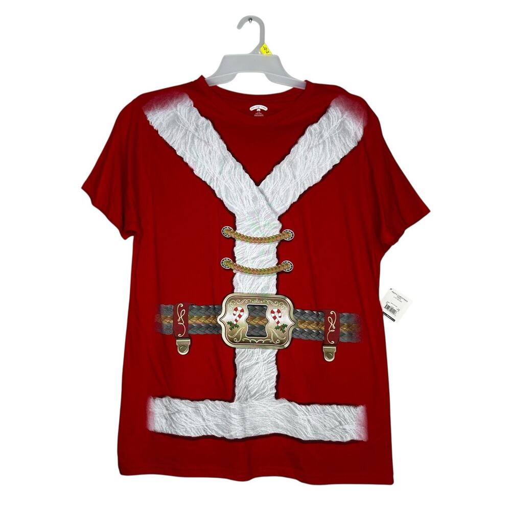 Holiday Time Mens Santa Red Suit Short Sleeve Christmas T Shirt size L New